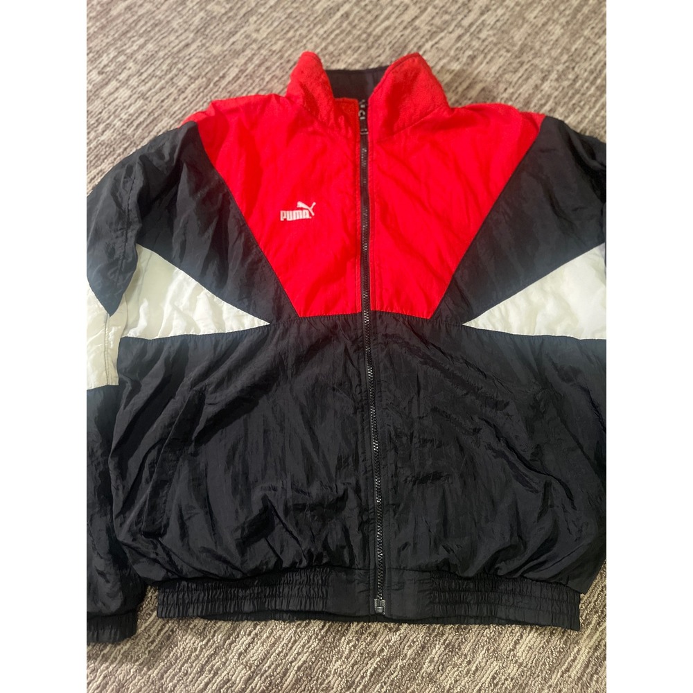 Vintage Puma Windbreaker Jacket Red Black Colorblock Full Zip Mens Medium (224)
